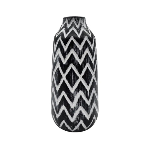 Florero Cerámica Diseño Étnico Vintage Blanco Y Negro Largo - Fliperex