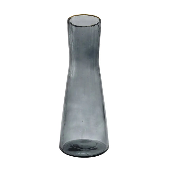 Florero Decorativo De Vidrio Gris Liso Borde Dorado - Fliperex