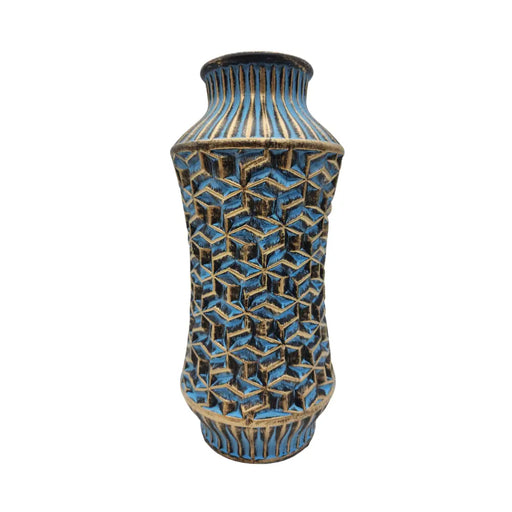Florero Jarron Ceramica Diseño Nordico Azul Dorado Grande - Fliperex