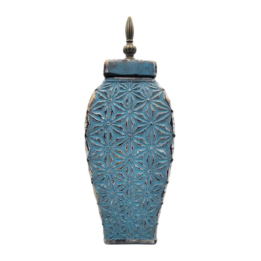 Florero Jarron De Cerámica Azul Envejecido Antiguo Alargado - Fliperex