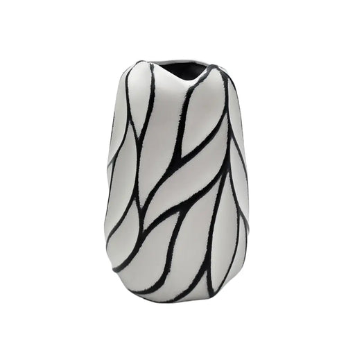 Florero Jarrón De Cerámica Diseño Minimalista Líneas Negras - Fliperex
