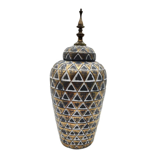 Florero Jarrón De Cerámica Diseño Nórdico Gris Con Tapa - Fliperex