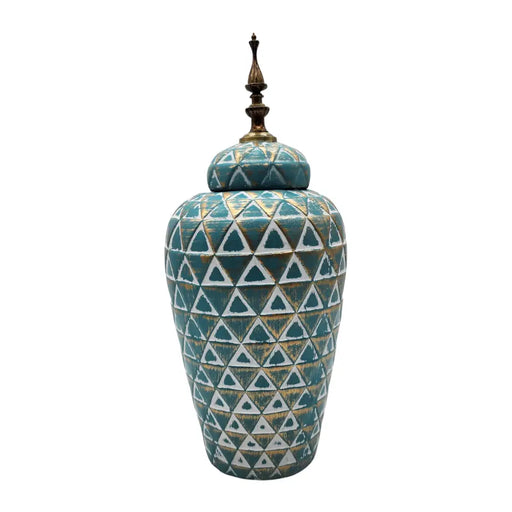 Florero Jarrón De Cerámica Verde Agua Diseño Vintage Grande - Fliperex