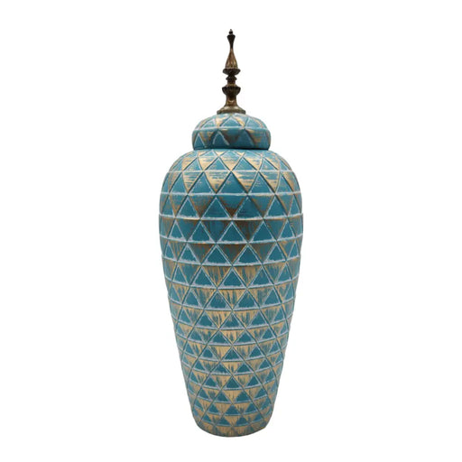 Florero Jarrón De Cerámica Verde Agua Diseño Vintage Largo - Fliperex