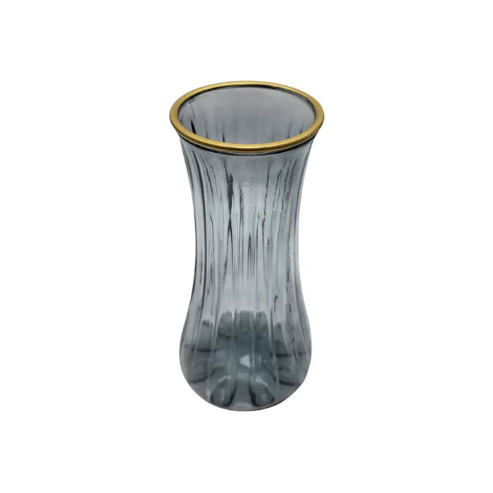 Florero Jarrón De Vidrio Cristal Con Borde Dorado - Fliperex