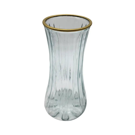 Florero Jarrón De Vidrio Cristal Con Borde Dorado - Fliperex