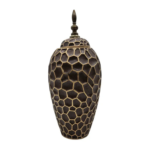 Jarron Florero Ceramica De Panal Decorativo Cafe Alargado - Fliperex