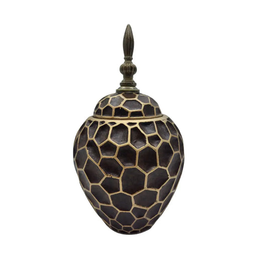 Jarron Florero Ceramica Diseño Panal Decorativo Cafe Dorado - Fliperex