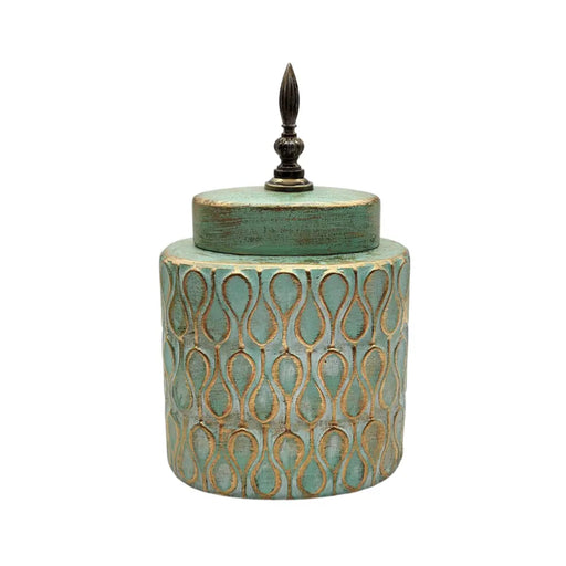Jarrón Florero De Cerámica Turquesa Con Tapa Decorativo - Fliperex