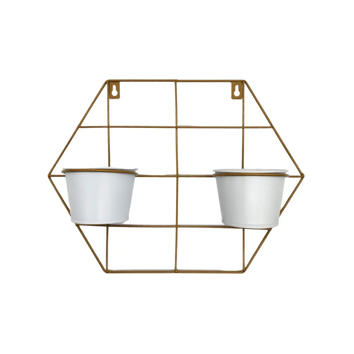 Macetero Doble De Fierro De Pared Hexagonal Colgante Dorado - Fliperex