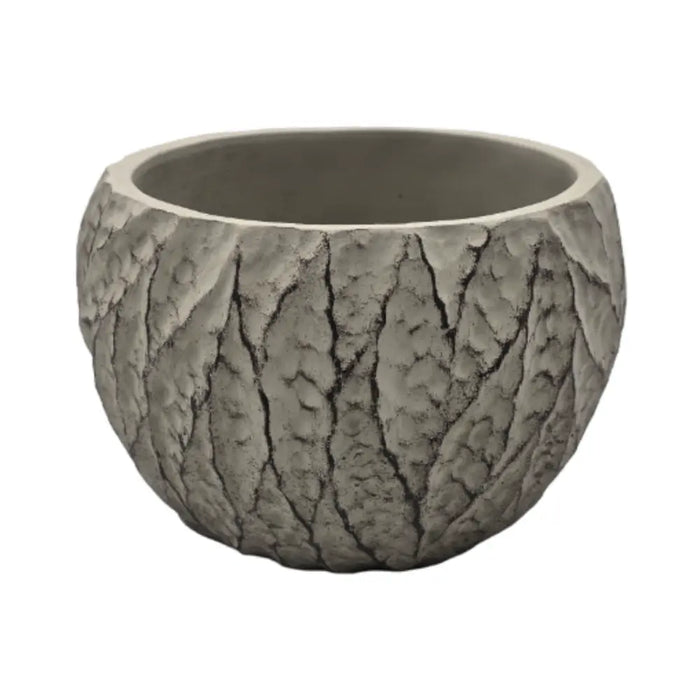 Macetero Maceta Acabado Cemento Relieve Hojas Gris L - Fliperex