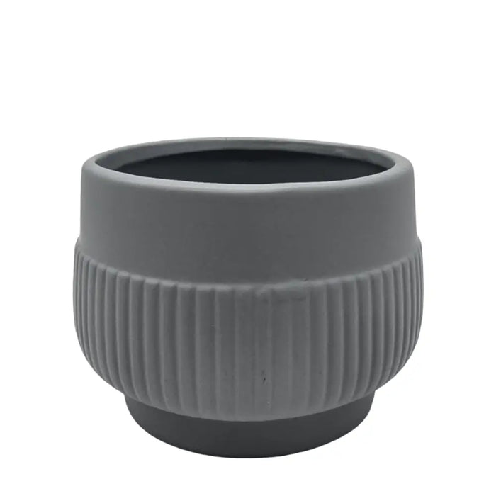 Macetero Maceta Acabado Mate Gris Con Lineas Relieve - Fliperex