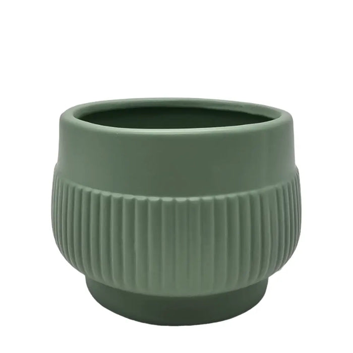 Macetero Maceta Acabado Mate Verde Con Lineas Relieve - Fliperex