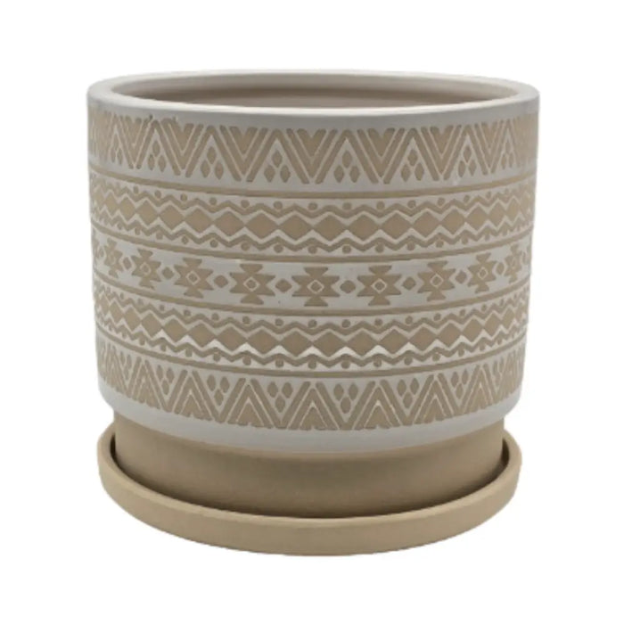 Macetero Maceta De Ceramica Beige Con Patrones Blancos L - Fliperex