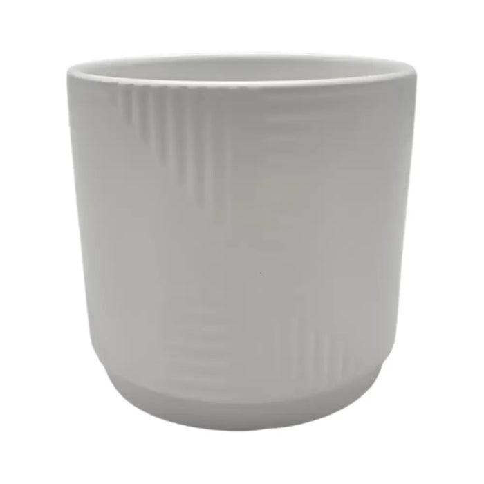 Macetero Maceta De Ceramica Blanco Con Linea Cuadrada L - Fliperex