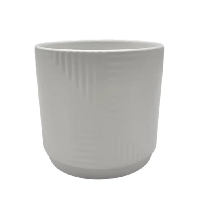Macetero Maceta De Ceramica Blanco Con Linea Cuadrada M - Fliperex