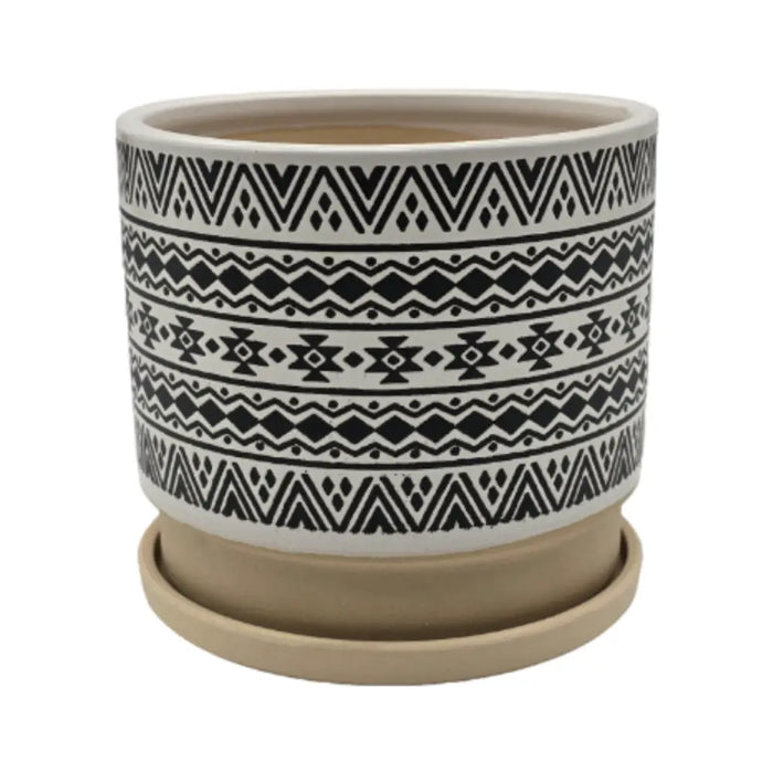 Macetero Maceta De Ceramica Blanco Con Patrones Negro L - Fliperex