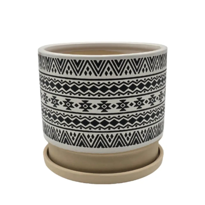 Macetero Maceta De Ceramica Blanco Con Patrones Negro M - Fliperex