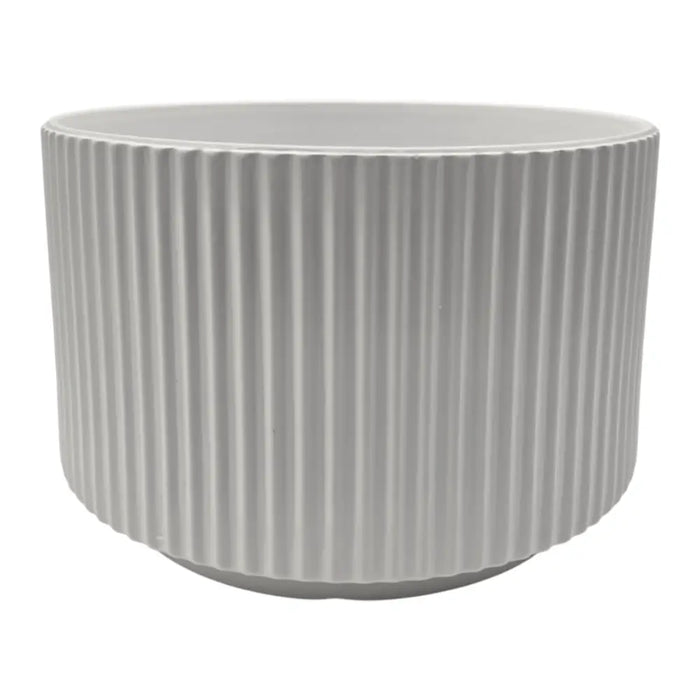 Macetero Maceta De Ceramica Blanco Lineas Verticales Grande - Fliperex