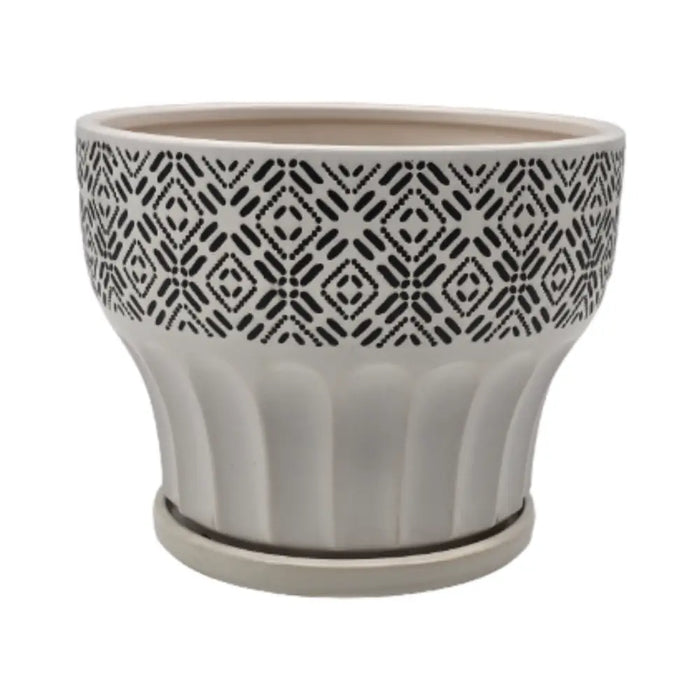 Macetero Maceta De Ceramica Blanco Patrones Negro Alto L - Fliperex
