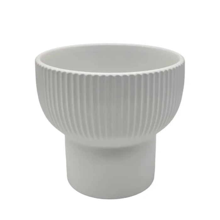 Macetero Maceta De Ceramica Copon Lineas Blanco Mate M - Fliperex