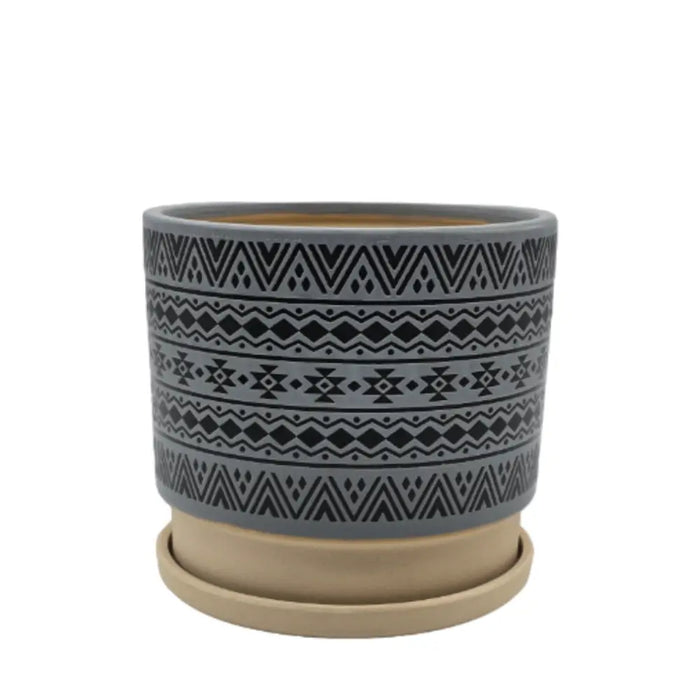 Macetero Maceta De Ceramica Gris Con Patrones Negros S - Fliperex
