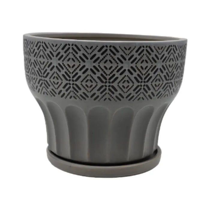 Macetero Maceta De Ceramica Gris Patrones Negro Alto L - Fliperex