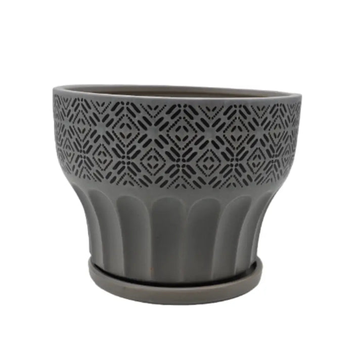 Macetero Maceta De Ceramica Gris Patrones Negro Alto M - Fliperex