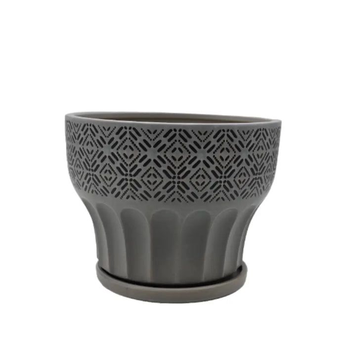 Macetero Maceta De Ceramica Gris Patrones Negro Alto S - Fliperex