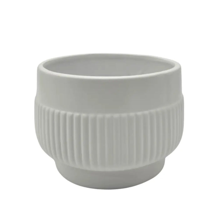Macetero Maceta De Ceramica Lineas Relieve Blanco M - Fliperex