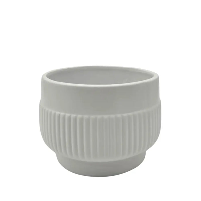 Macetero Maceta De Ceramica Lineas Relieve Blanco S - Fliperex