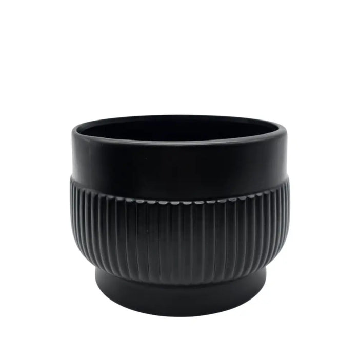 Macetero Maceta De Ceramica Lineas Relieve Negro S - Fliperex
