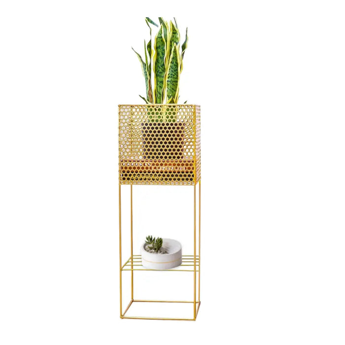 Macetero Maceta Pedestal Para Maceteros 2 Niveles Dorado - Fliperex