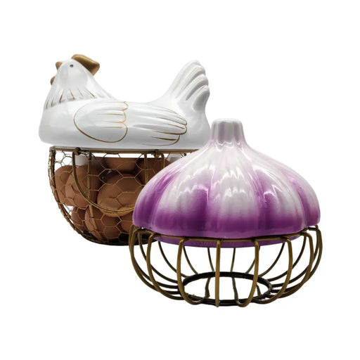 Pack Porta Huevos Y Porta Ajos Decorativos Cocina - Fliperex