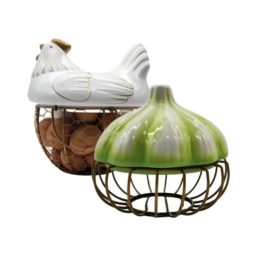 Pack Porta Huevos Y Porta Ajos Decorativos Cocina - Fliperex