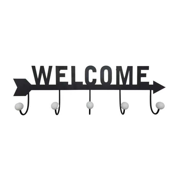 Perchero De Pared 5 Ganchos Metalico Negro Diseño Welcome - Fliperex