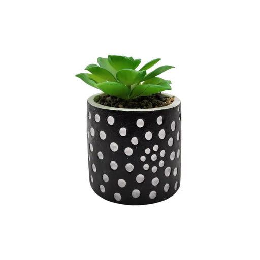 Planta Artificial Macetero Cerámica Negro Con Puntos Blancos - Fliperex