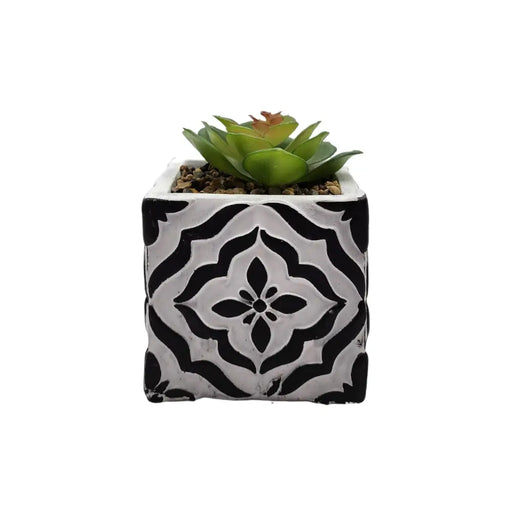 Planta Artificial Macetero Cerámica Vintage Cubo Cuadrado - Fliperex