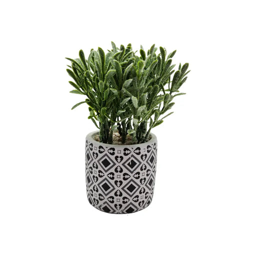 Planta Artificial Macetero Cerámica Vintage Flores Verdes - Fliperex