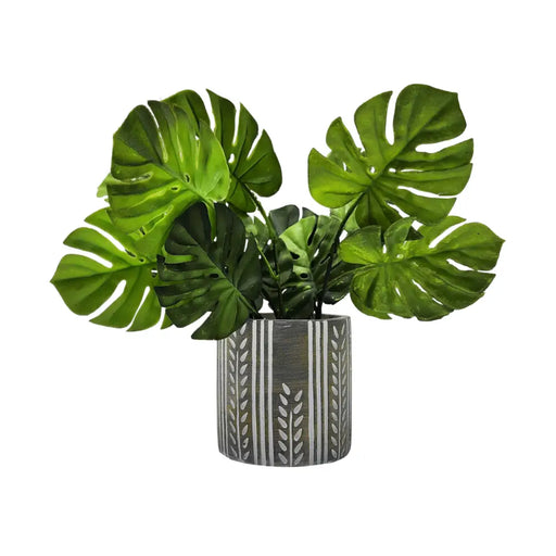 Planta Artificial Monstera Macetero Ceramica Con Diseño - Fliperex