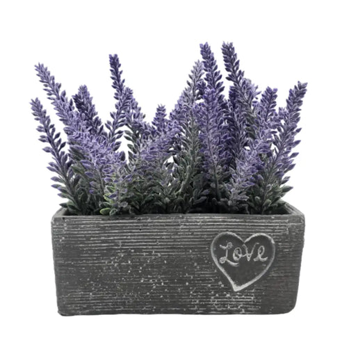 Planta Artificial Morada Macetero Ceramica Rectangular Gris - Fliperex