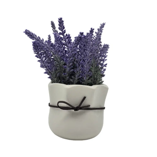 Planta Artificial Morada Macetero Ceramica Redondo Blanco - Fliperex