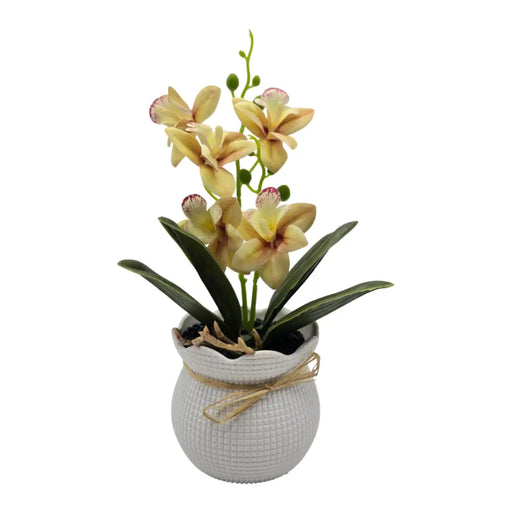 Planta Artificial Orquidea Decorativa Beige Maceta Resina - Fliperex