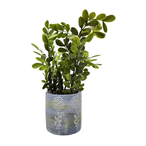 Planta Artificial Tropical Macetero Ceramica Azul Blanco - Fliperex