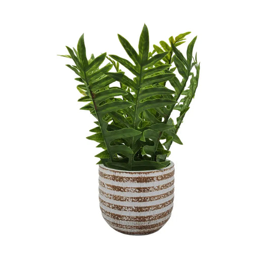 Planta Artificial Tropical Macetero Ceramica Lineas Blancas - Fliperex