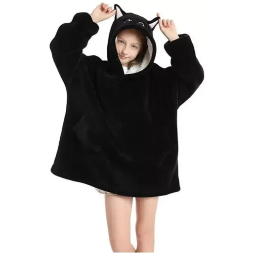 Polerón Sherpa Negro Con Capucha Para Niñas Invierno - Fliperex