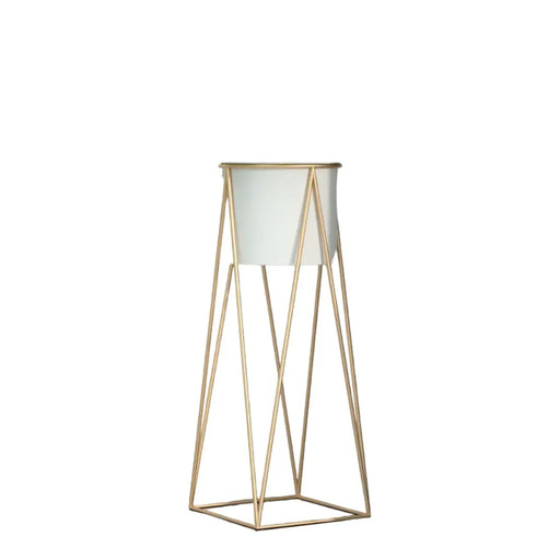 Porta Macetero Pedestal Maceta Plantas Blanco Dorado Mediano - Fliperex