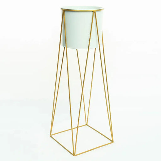 Porta Macetero Pedestal Maceta Plantas Blanco Dorado - Fliperex