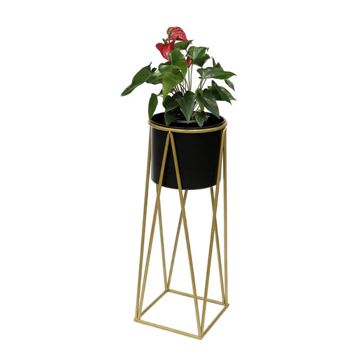 Porta Macetero Pedestal Maceta Plantas Negro Dorado Mediano - Fliperex