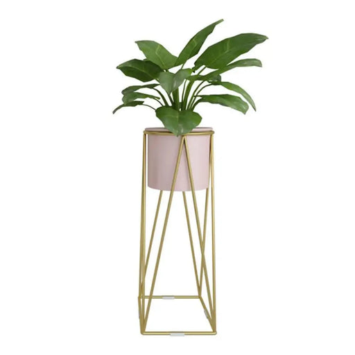Porta Macetero Pedestal Maceta Plantas Rosado Dorado Mediano - Fliperex